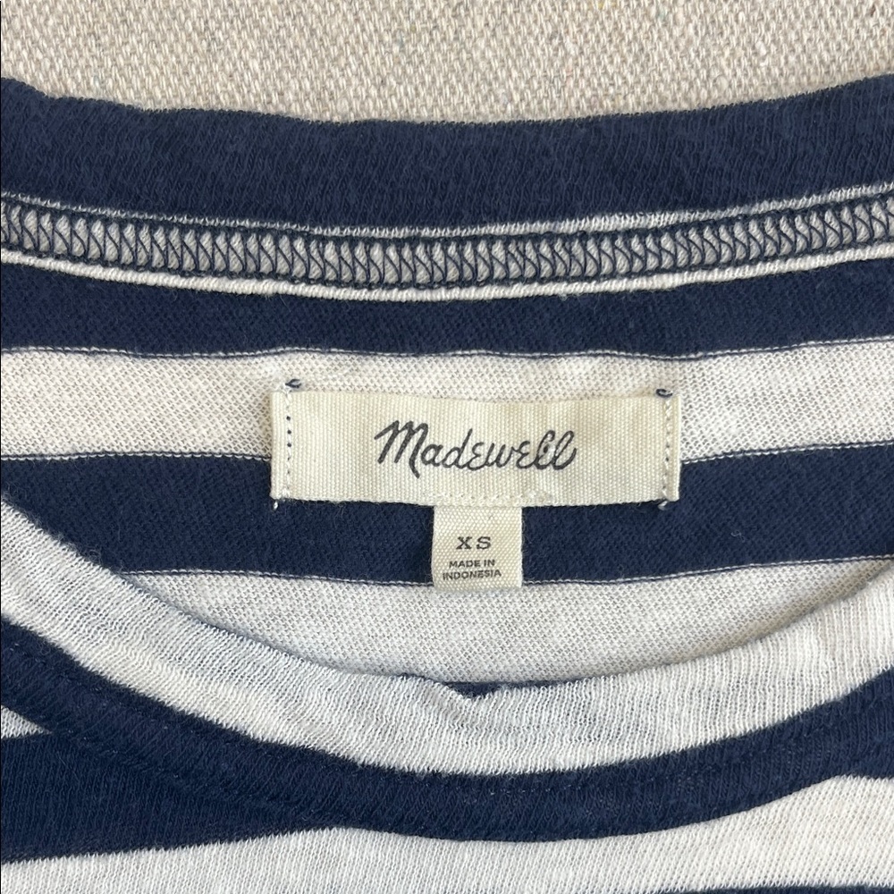 Madewell Navy White Stripe Tee XS 100% Cotton Coastal French Girl Top - Picture 2 of 10